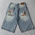 New High Quality American Retro Derchutze Denim Shorts Embroidered Patterns Men's Straight Leg Pants Stock