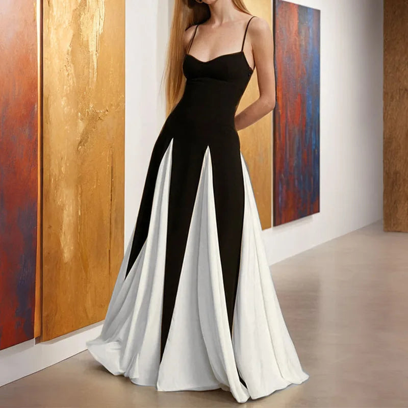 Summer U-neck Casual Female Vintage Elegant Spaghetti Strap Dress Women Elegant Solid Sleeveless A-line Midi Women's Dresses