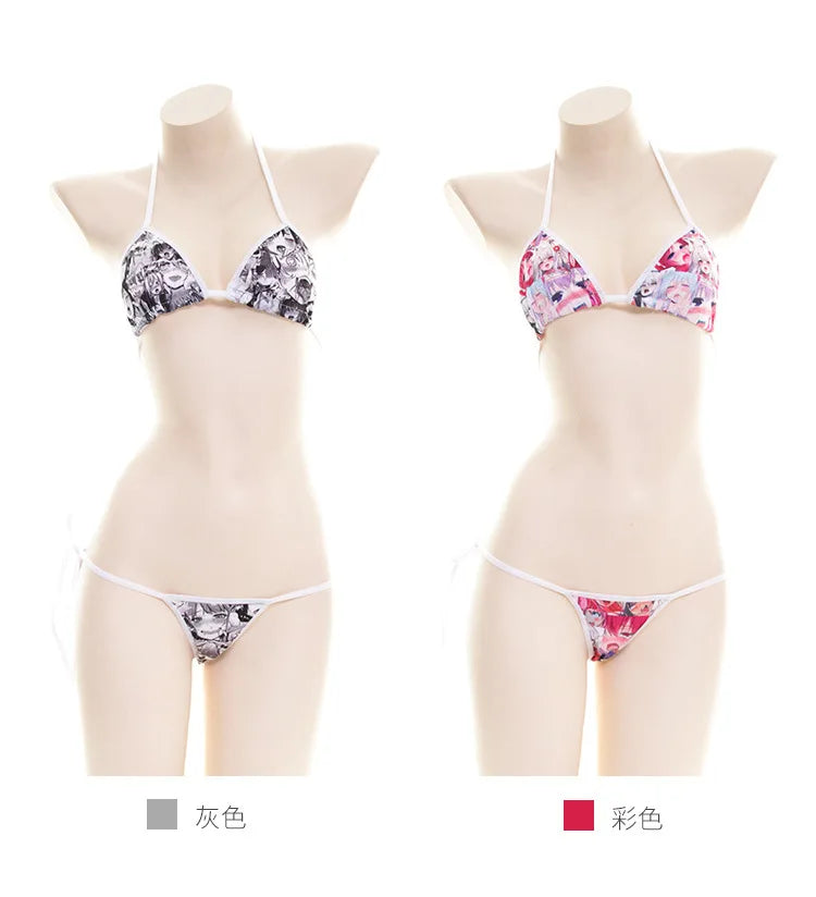 Cute Comic Pattern Bandage Bikini Swimsuit Kawaii Summer Ladies Student Bathing Suit Private Shooting Costume
