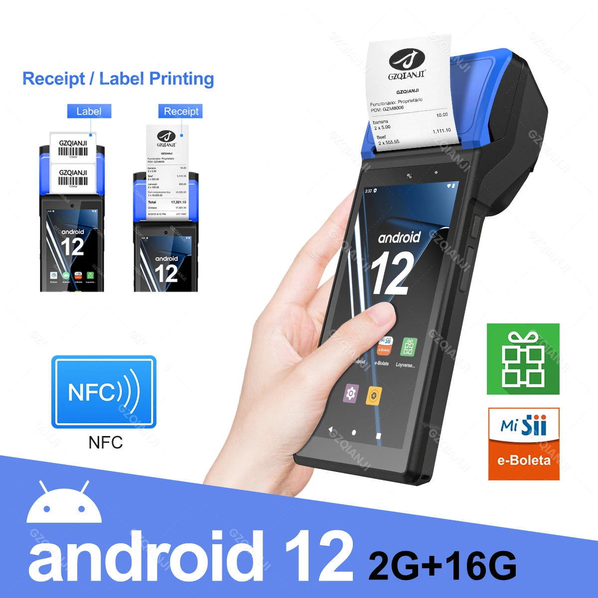 Android 14/13/11 3G 4G Handheld POS Terminal With 58mm Thermal Printer 1D 2D Scanner NFC Reader RAM3GB ROM32GB Mobile Device