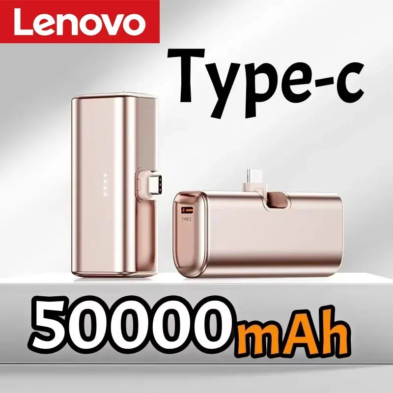 Lenovo 500000mAh Mini Portable 20W Fast Charging USB C Power Bank Travel Battery Pack Charger for iPhone 15 16 Android Devices