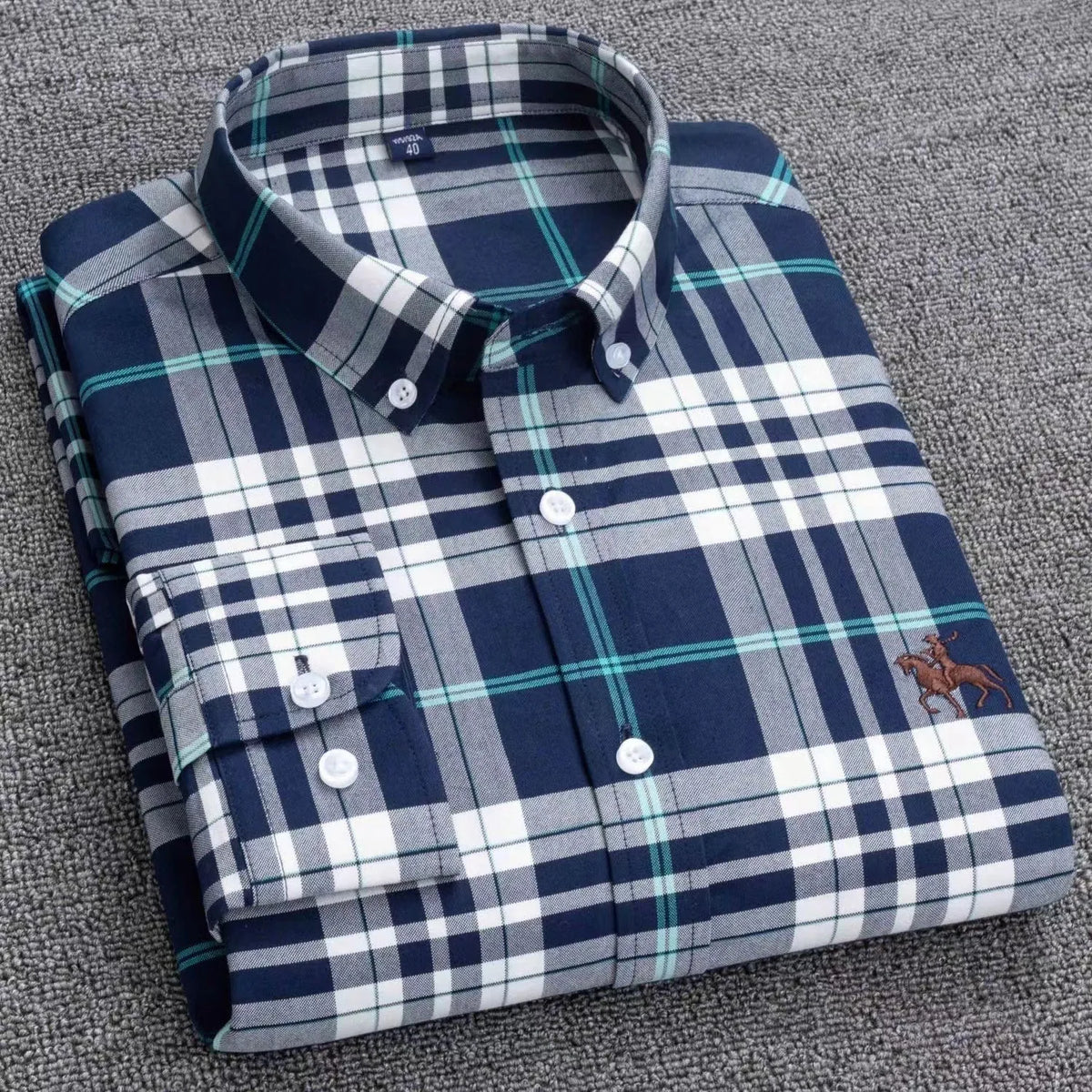 100% Pure Cotton Men's Long Sleeve Shirt Business Casual Solid Color Embroidered Oxford Spun Shirt
