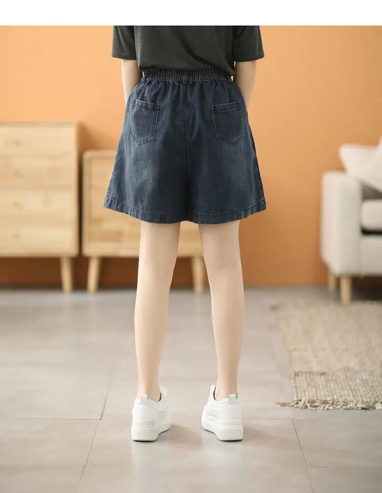 Stylish Elastic-Waist Denim Shorts Women New Summer Collection Loose High Waist Casual Versatile Slimming Skirt Pants