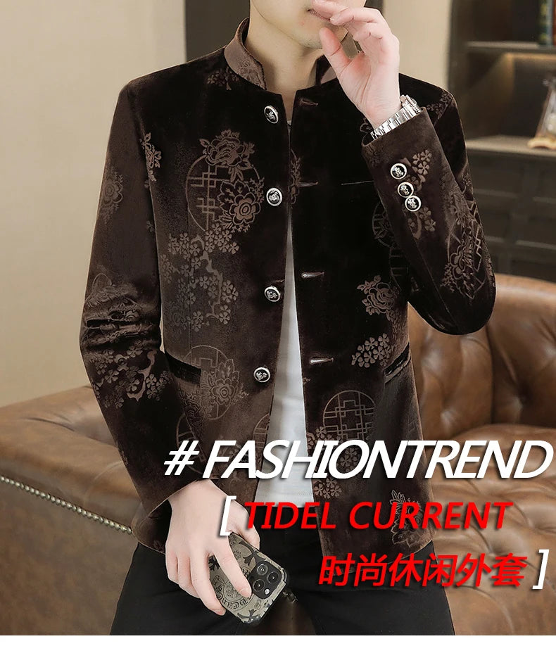 Blazer New Men's Fashion Business Gentleman Wedding English Style Banquet Chinese Jacquard Satin Outdoor Casual Slim Blazer