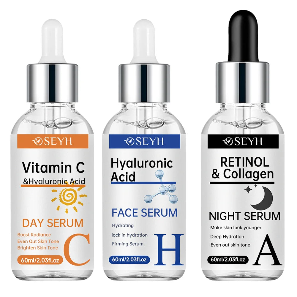 SEYH 3-Piece Set Day & Night Vitamin C + Retinol + Hyaluronic Acid with Collagen Aloe Vera Niacinamide Brightening Skin Tighteni