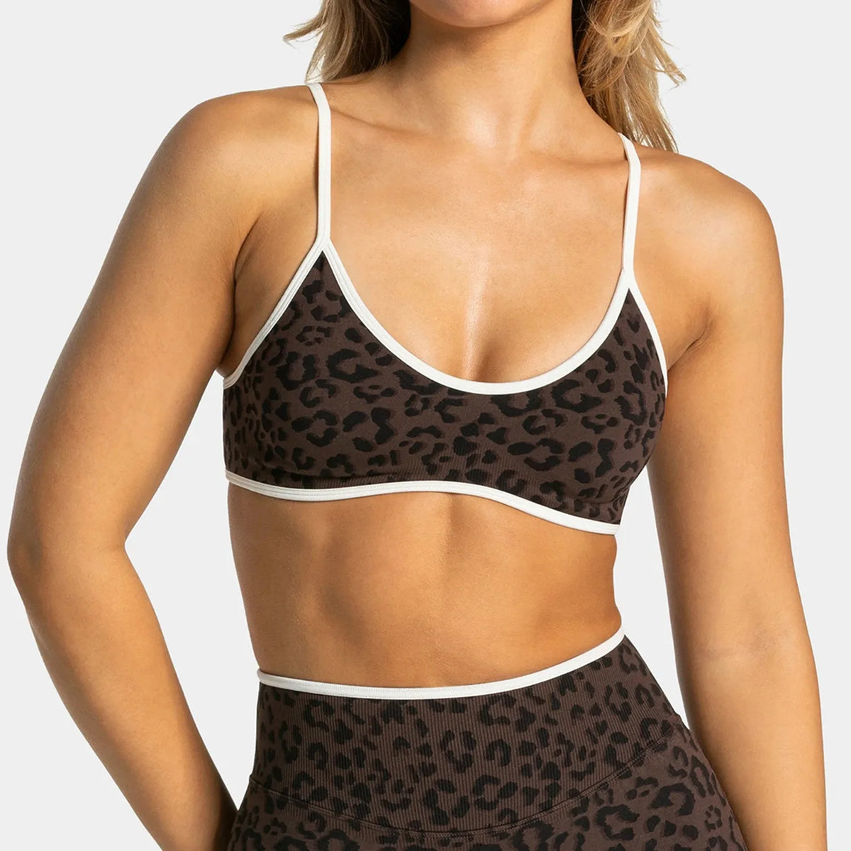 NO LOGO Women leopard print yoga fitness suit, contrasting edge sports bra high waisted leggings running cycling headband