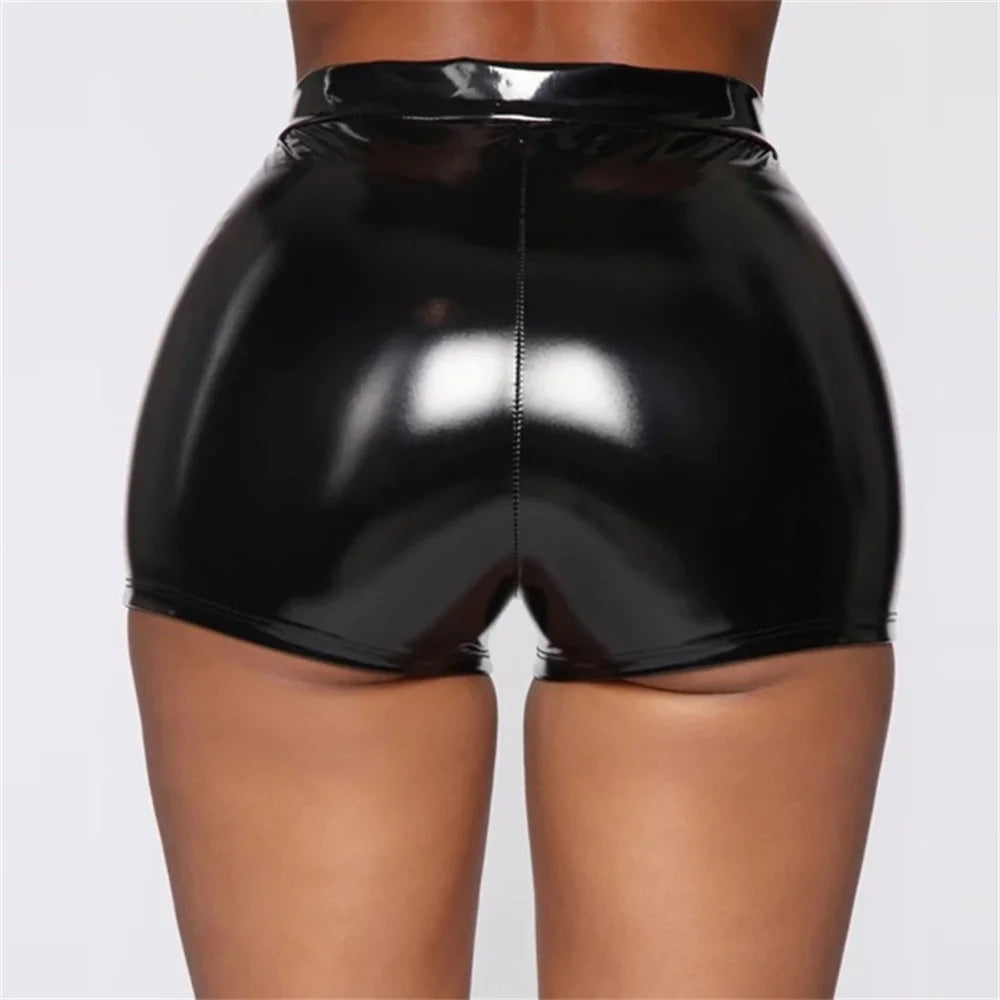 Sexy Black PU Casual Fashion Summer Shorts Women Clothing Goth Faux Leather High Waisted Womens Shorts Y2K Hot Woman Short Pants