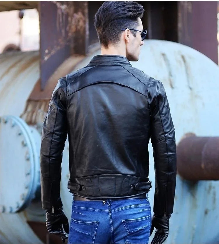LNY Shop Best.Motor Biker real leather jacket,quality Classic rider leather clothes,man Protectable thick cowhide coat.