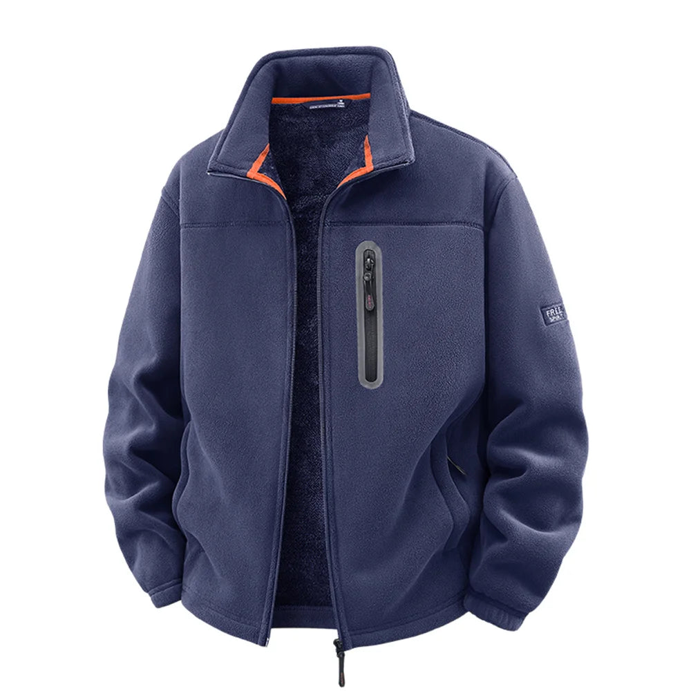 Winter Polar Fleece-Lined Jacket Men Thickened Windproof Stand-Collar Cardigan Jacket Casual Outdoor Embroidered Men's Warm Coat