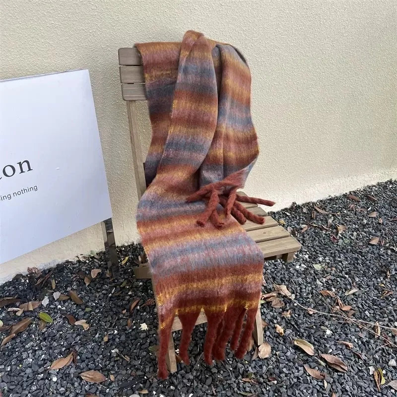 Maillard Womens Reversible Scarf Plaid  Windproof Insulation,personality,Winter Shawl Wrap Oversized Tartan Stripe Fringe Scarve