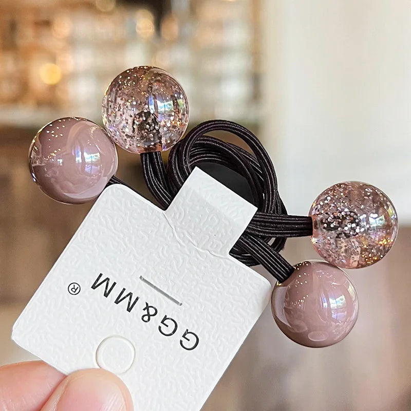 2pcs new children's hair accessories color collision hair ring hair rope lovely magic beads women's rubber band head rope