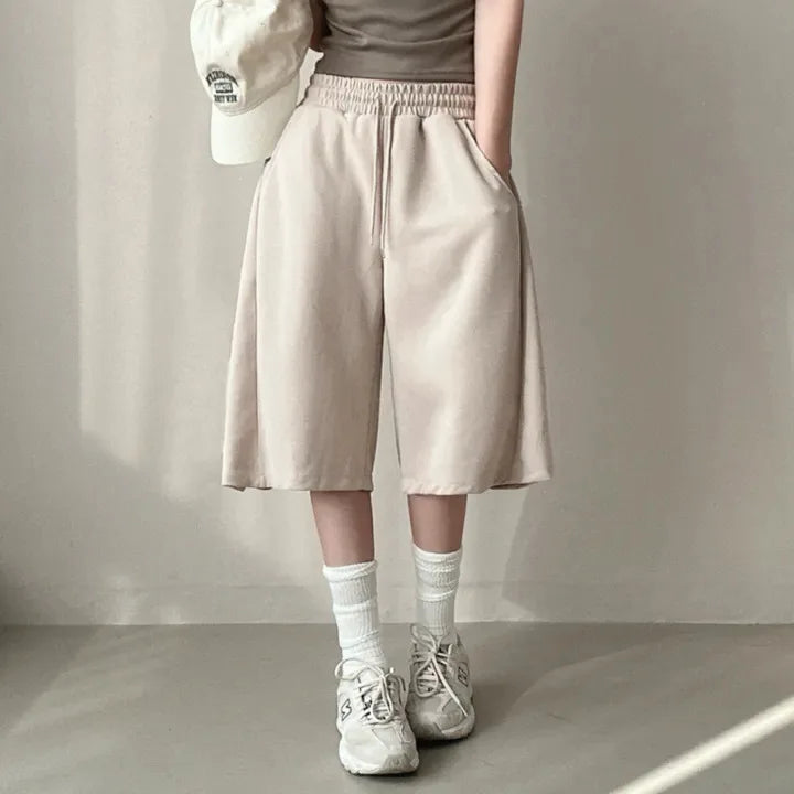 Summer Drawstring Wide Leg Shorts Women Fitness Running Loose Casual Large Sports Shorts Sweat Short High Elastic Lace Up Pants