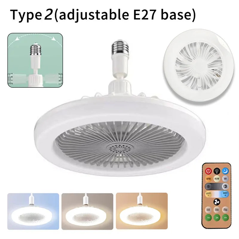 Energy-Saving Remote Control LED Ceiling Fan Lamp 85-265V for Living Room Bedroom Bottom Noise Mute E27 Base 2 In 1fans Light