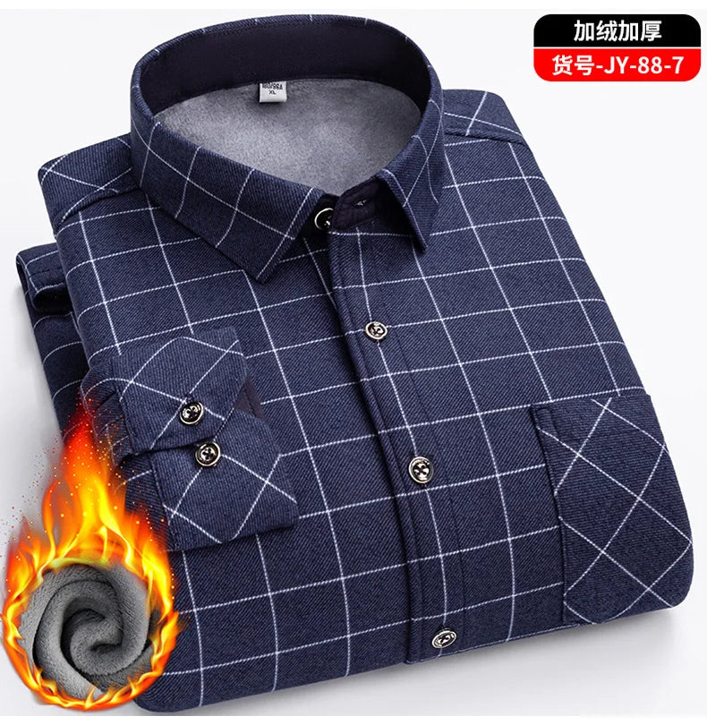 New men's double-sided fleece warm long-sleeved shirt, thickened for winter, cold-resistant, street trend business casual