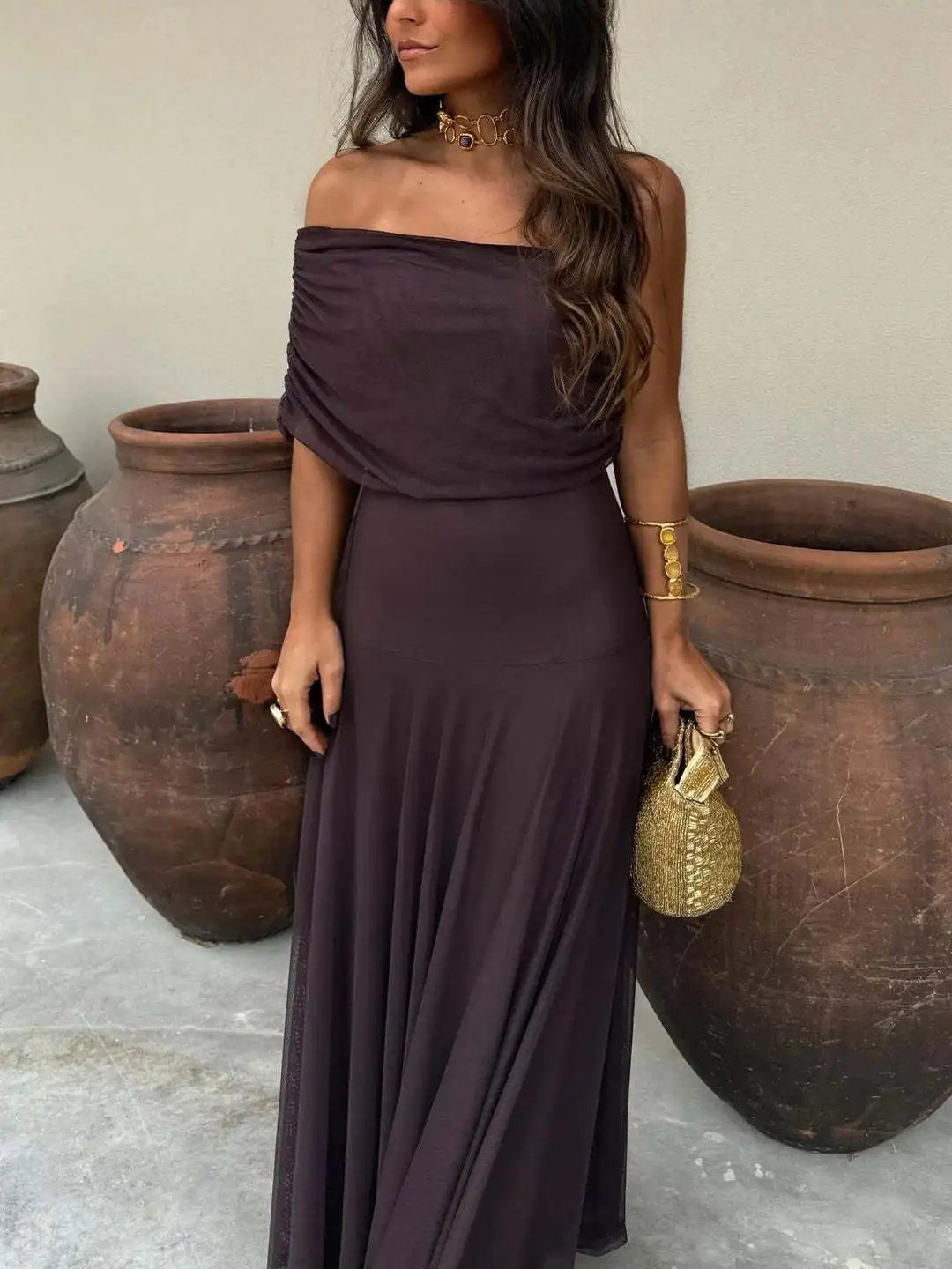 European and American Women's Clothing Tube Top Mesh Stitching Slim Temperament Dress Perspective 2025 Autumn New Models