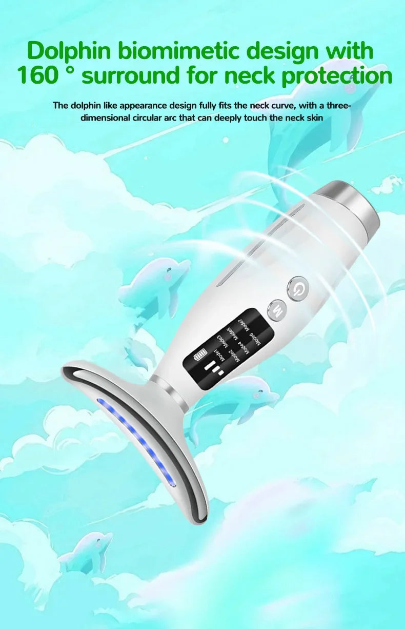 EMS micro current neck beauty instrument, 7-color facial massager, through vibration to enhance facial neck care