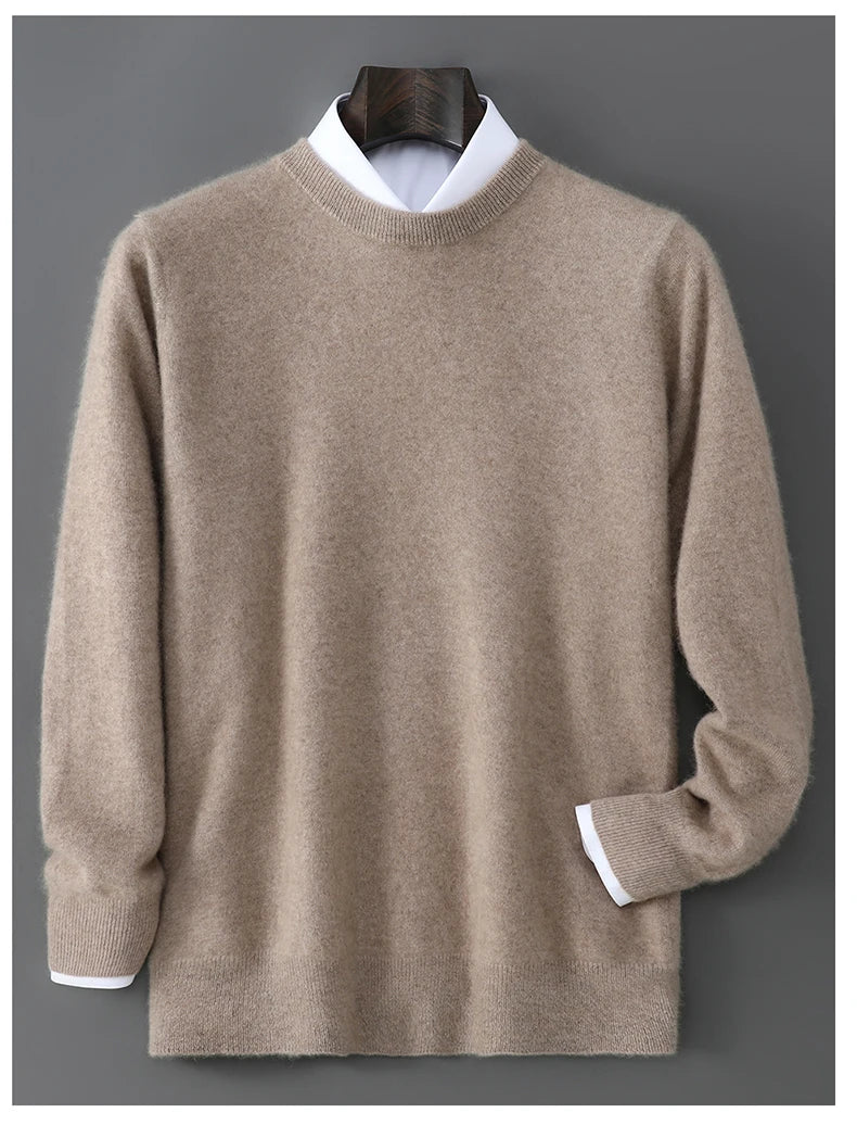 New Autumn And Winter Pure Wool Sweater Men's Round Neck Loose Thick Pullover Sweater Solid Color Cashmere Knitted Base Sweaters