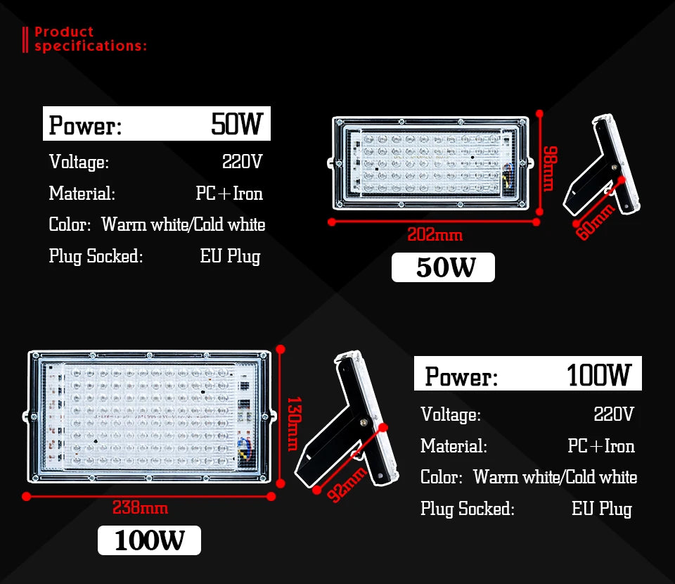 LED Floodlight 50W 100W AC220V 230V High Brightness Lighting Outdoor Waterproof Floodlight Outdoor Road Garden Courtyard Lights