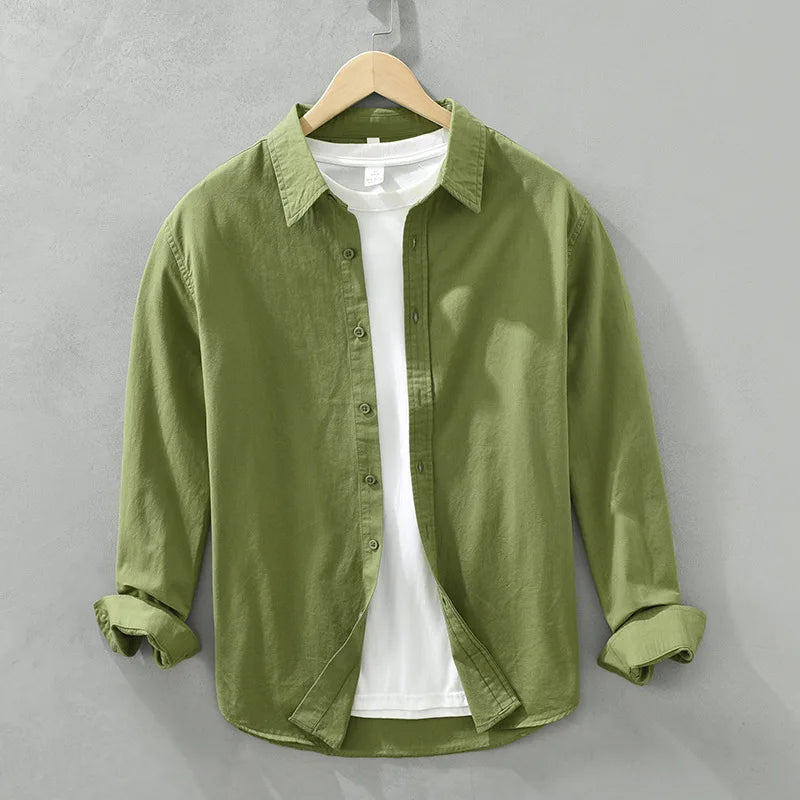 Men's Long-Sleeved Casual Shirt, Artistic Fresh Cotton Lapel Loose Shirt, Outdoor Camping Thin Coat, Cardigan Top