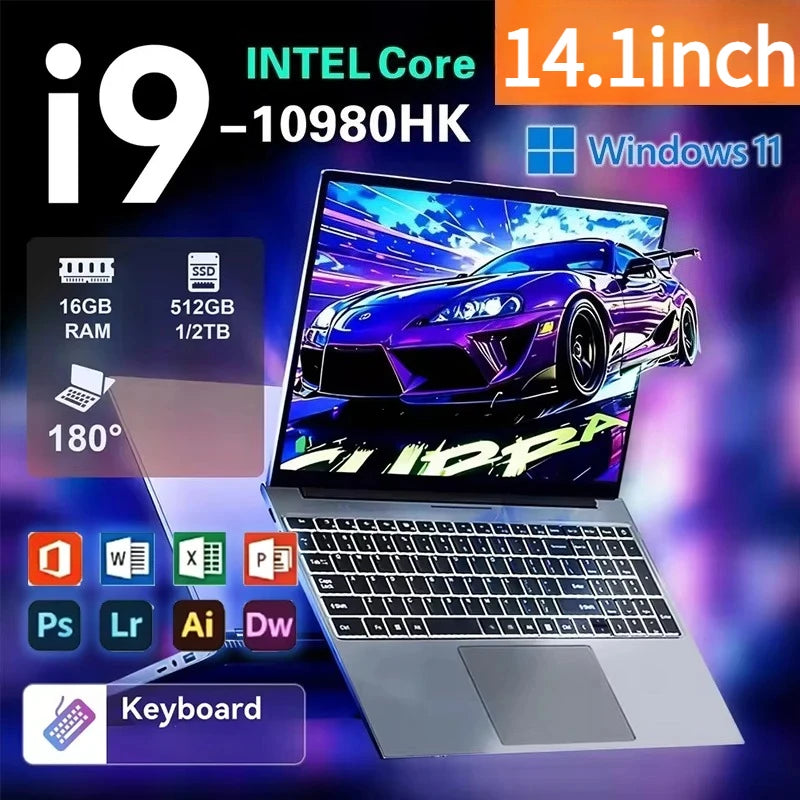 Intel Core i9 10980HK Laptop 14.1inch 16/32GB RAM 1TB SSD Gaming Laptops Portable Computer Backlit keyboard Pc Office