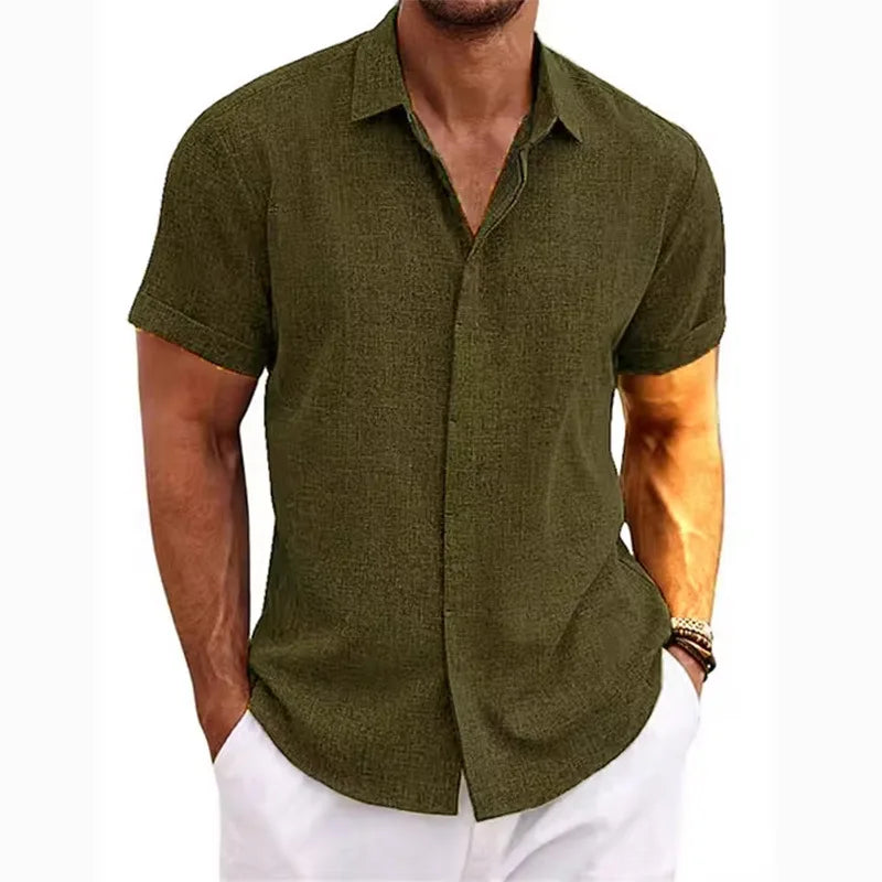 Men's Cotton Linen Short Sleeved Shirt Summer Casual Camisas Harajuku Blusas Mens Shirts Fashion Tops Men Clothing Streetwear