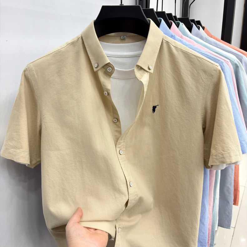 100% cotton short sleeve shirt summer classic solid color luxury brand Paul embroidery fashion business golf casual men's wear