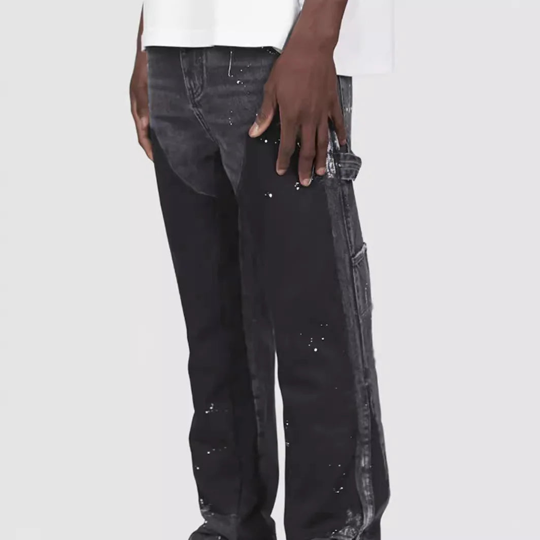 Mens Fashion Jeans Work Pants European American Style Workwear Elastic Patchwork Denim Layered Flared Pants S-XXL Streetwear