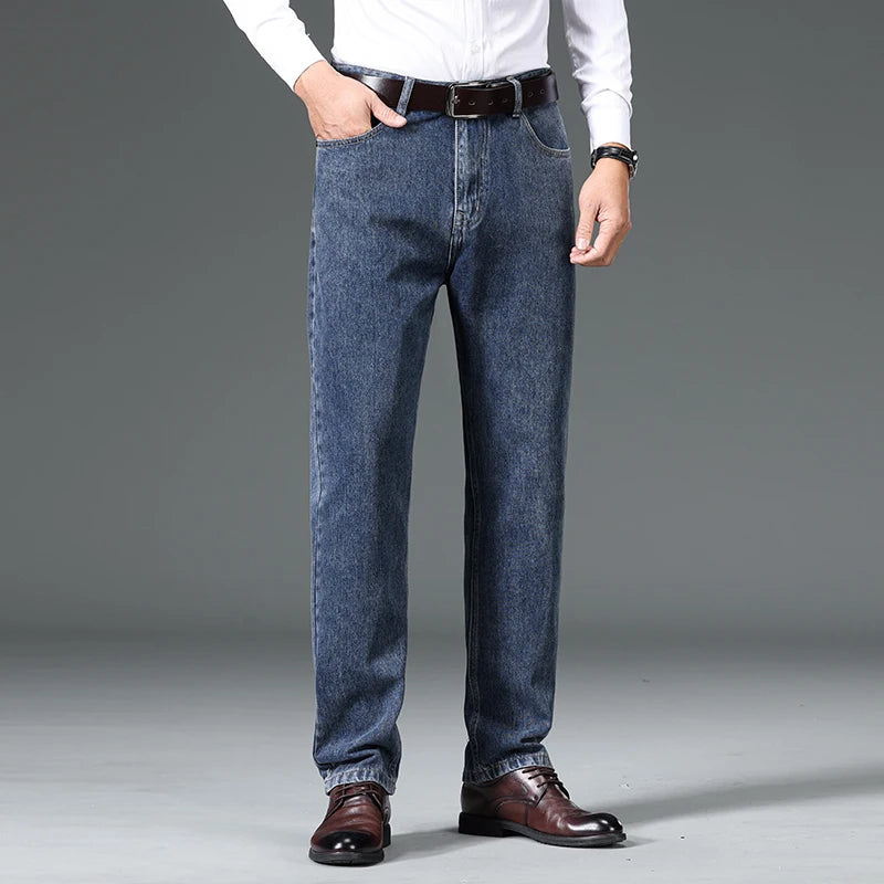 100% Cotton Business Jeans Men's Autumn New Straight Fashion Vintage Trousers Comfortable Male Brand Slim Denim Pants