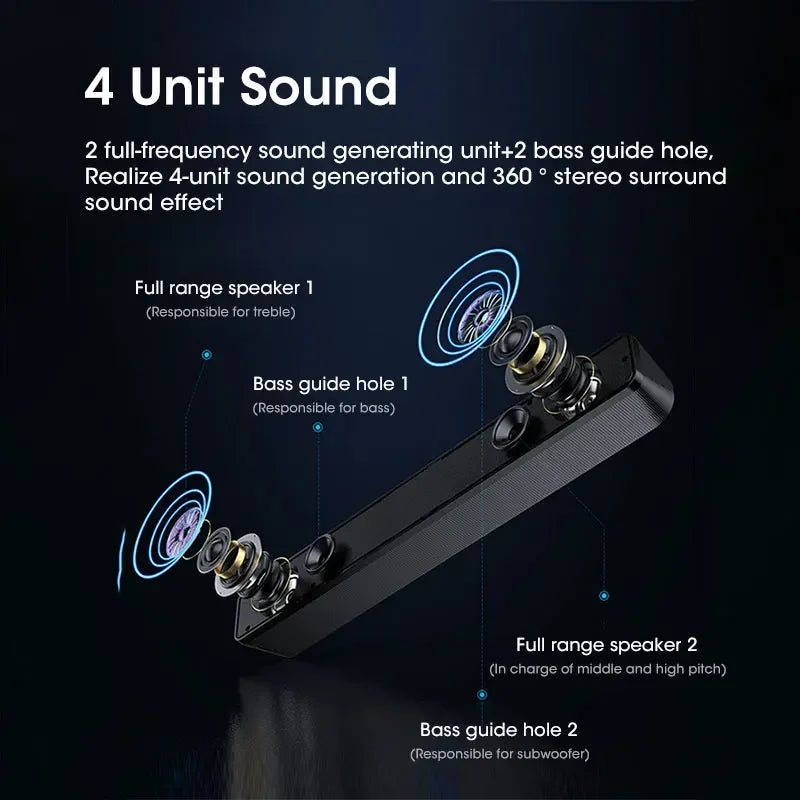 New 350T Soundbar TV Portable Bluetooth-compatible Speaker Sound Bar Wireless Column Home Theater Sound System RCA AUX for TV PC