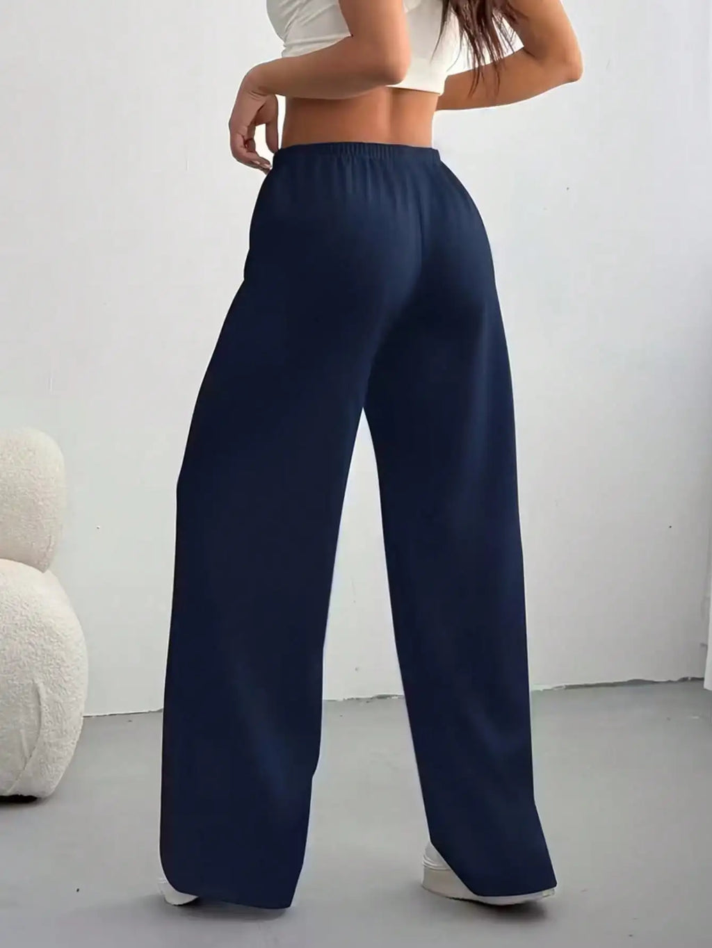 2026 Women's Casual Four Seasons - Comfortable Loose Solid Color Drawstring Elastic Belt Wide Leg Running Pants