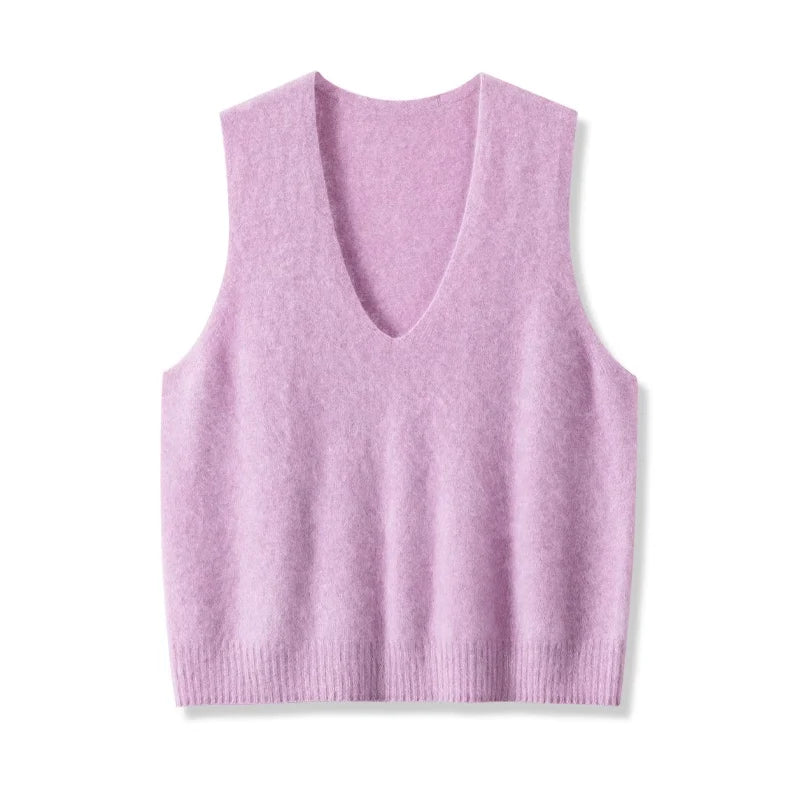 SuyaDream, Women Vests, Fleece Wool, V Neck, Chic Pullovers, 4.7%Cashmere 95.3%Wool, 2025 Fall Winter Sweaters, Tanks