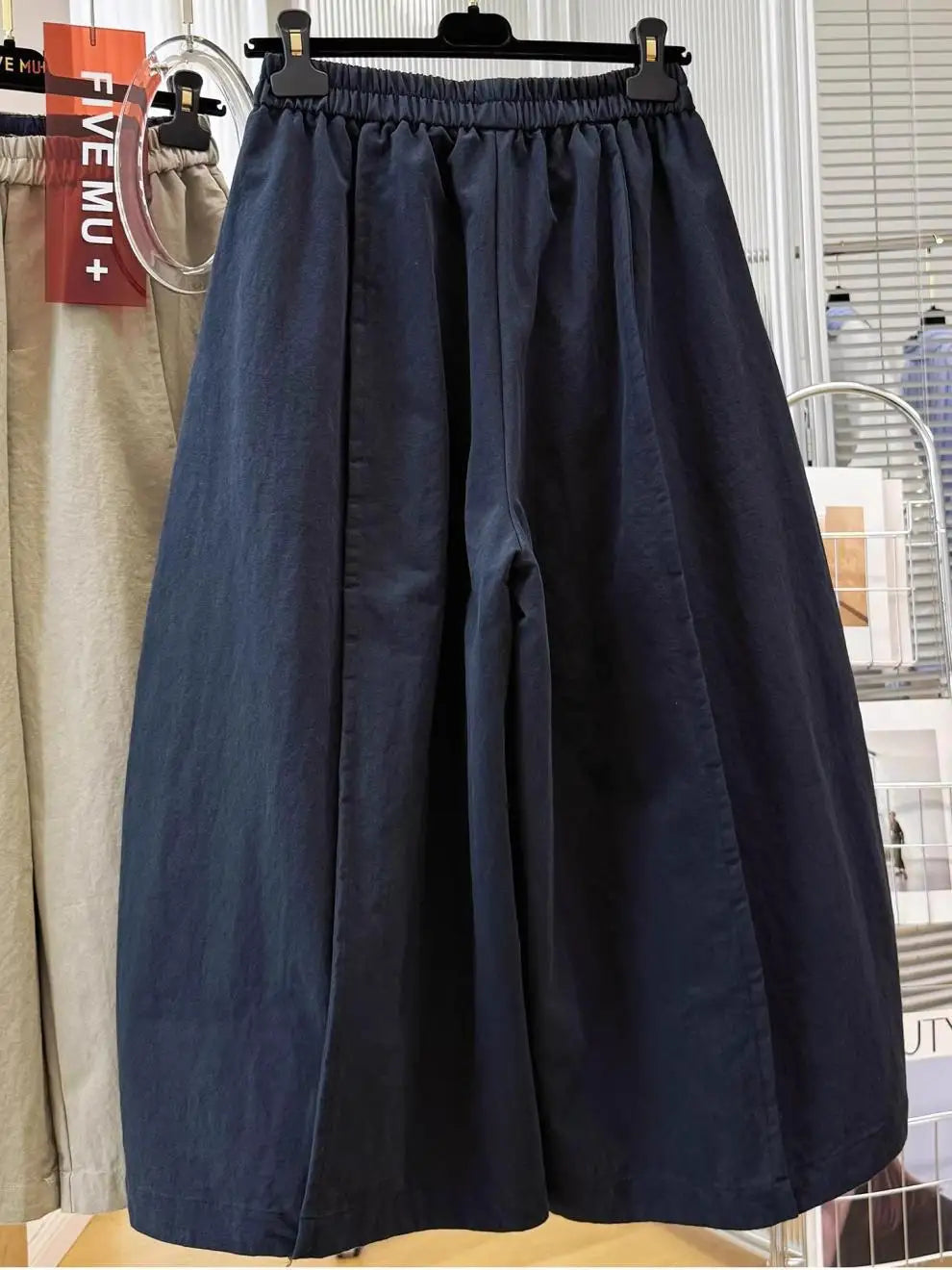 Women Elastic Waist Loose Wide Leg Cropped Casual Pants Lightweight Baggy Culottes