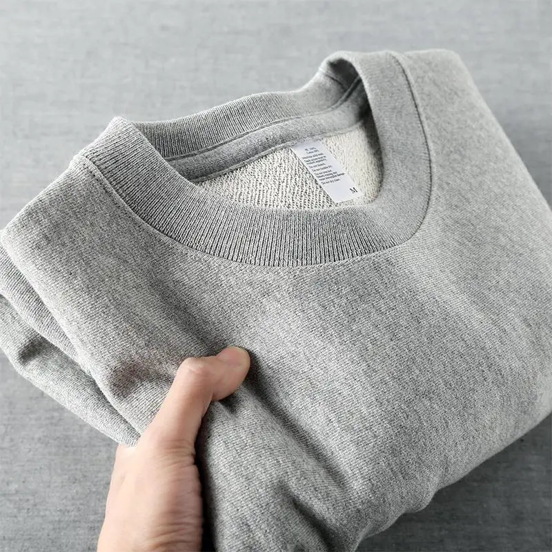 Winter 380g Thicken Warm Undershirt Casual Unisex 100%Cotton T-Shirt Loose Fit and Casual Brushed Fleece Pure Color Sweatshirt