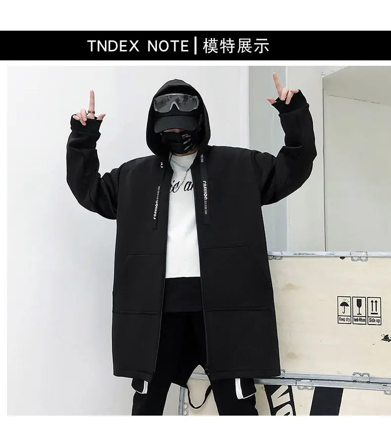 2025 Mens Hooded Trench Coat Mid Long Windproof Jacket Outerwear Autumn Winter New Fashion Windbreaker Coat Parka Male