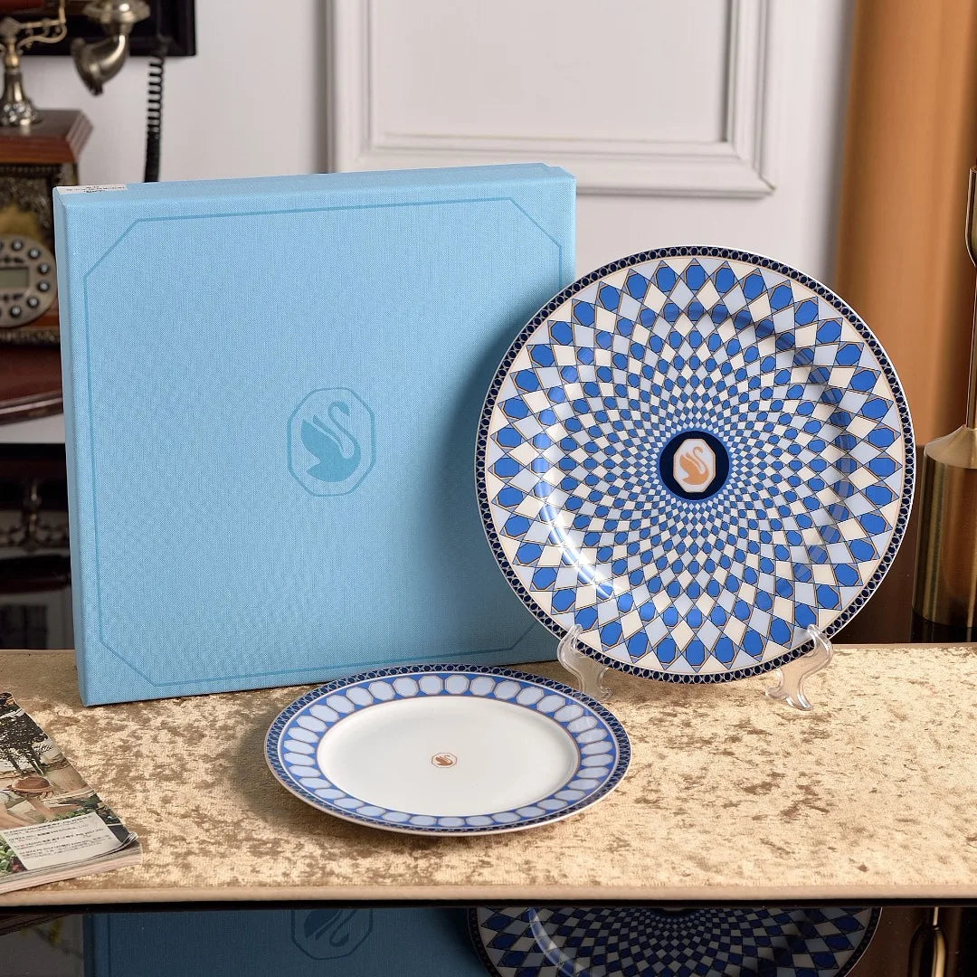 Swan Theme Serving Plate Dessert Soup Plate Fish Plate Large Round Tray Luxury Tableware for Home Use Ceramic China Bone