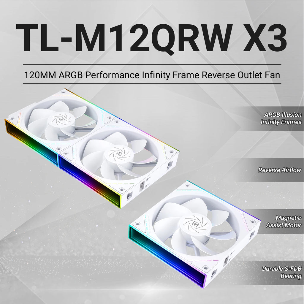 Thermalright TL-M12Q X3 120mm PC Case Cooling Fans, Daisy-Chain | 2000RPM | High Airflow | ARGB | Dual Infinity Mirrors Lighting
