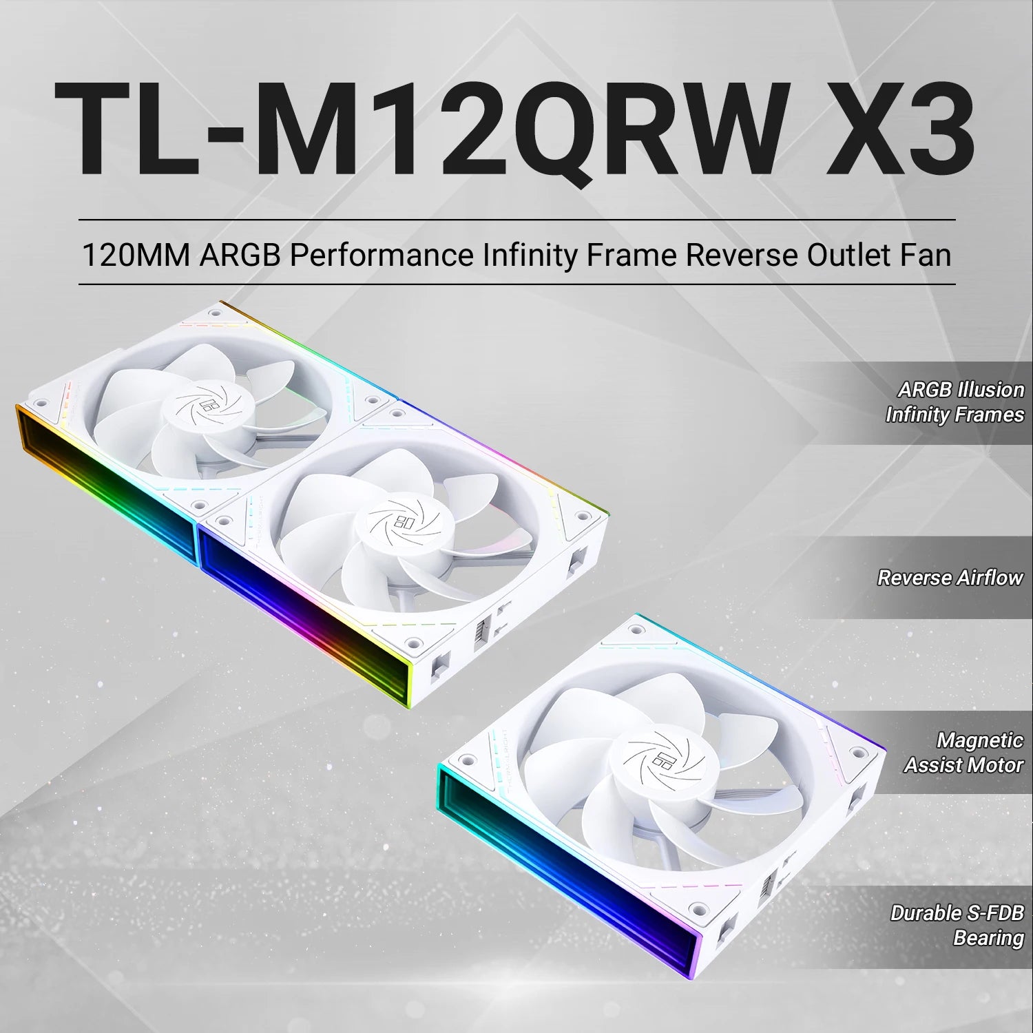 Thermalright TL-M12Q X3 120mm PC Case Cooling Fans, Daisy-Chain | 2000RPM | High Airflow | ARGB | Dual Infinity Mirrors Lighting
