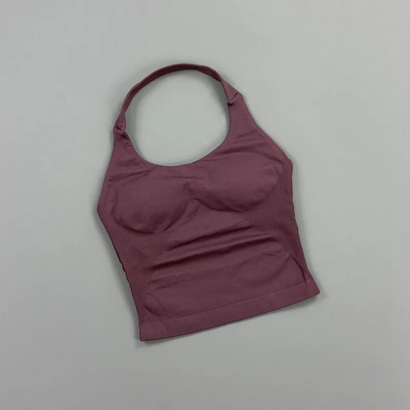 HISTELLO Impact Halter Top Women Gym Clothing Backless Seamless Sports Yoga Vest Running Fitness Workout Sleeveless Tank Top