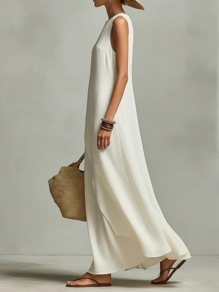Summer Maxi Dresses For Women Casual O Neck Sleeveless Loose Asymmetrical Hem Long Dress Women Elegant Beach Vacation Sundress