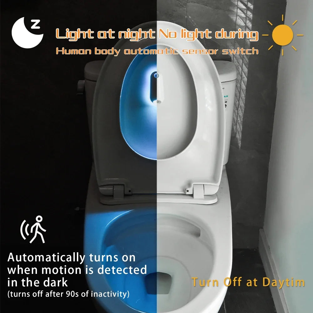 LED Motion Sensor Light Rechargeable RGB Night Light 8 Colors Adjustable IPX3 Waterproof for Toilet Stairs Bedroom Entrance