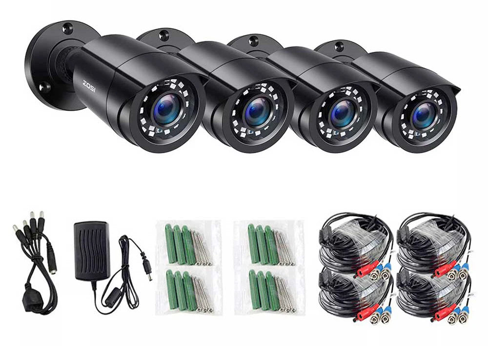ZOSI 1080P 4 Pack HD TVI Security Cameras Outdoor Indoor Weatherproof Bullet Surveillance Camera for Analog CCTV DVR System