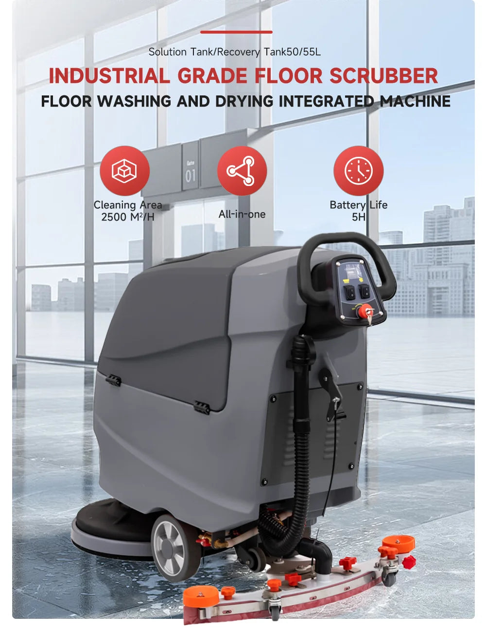 A5B Commercial Cleaning Equipment Industrial Vacuum Cleaner Walk-behind Floor Sweeper Scrubber