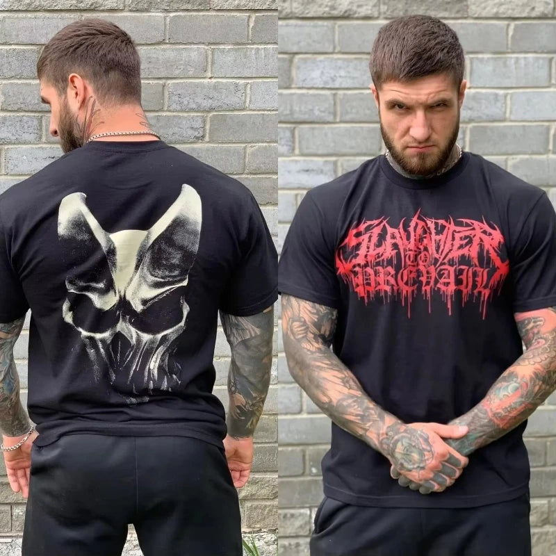 Russian SLAUGHTER TO PREVAIL Masks Rock Music High-Street Casual Sporty Light-Luxury Men's Women's Short Sleeve Cotton Tee