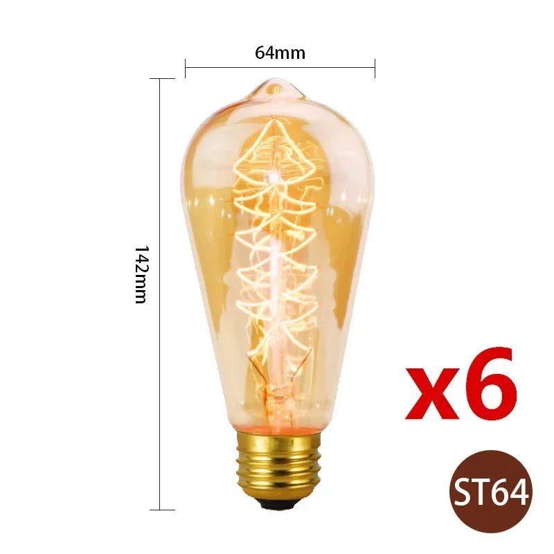 6pcs/lot Retro Edison Bulb C35 T45 ST64 G80 G95 A60 Filament Light 40W E27 Vintage Ampoule Incandescent Lamp Decorative Lights