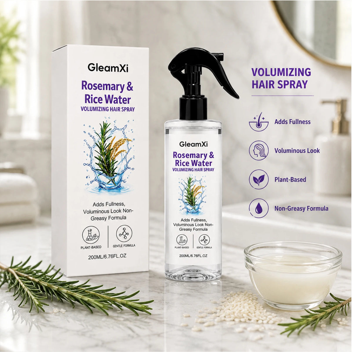 Rosemary & Rice Water Hair Spray 100%natural extracts lightweight & non-greasy Leaves hair softer smoother and healthier-looking