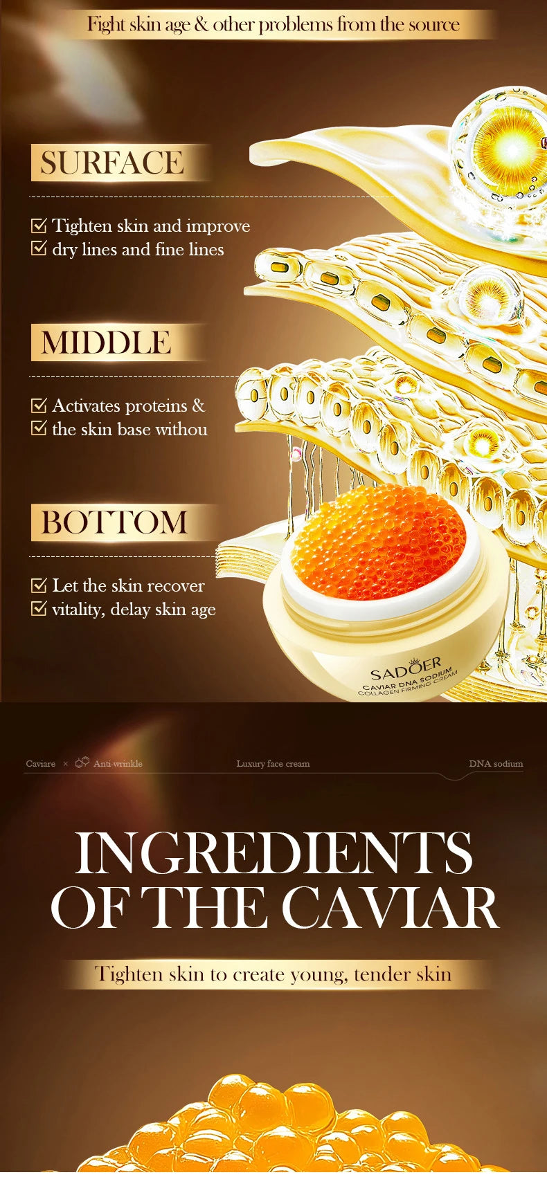 Luxury Caviar Essence Anti-aging Cream Wrinkle Removal Collagen Firming Lifting Elastic Facial  Skin Care Korean Cosmetics 30g
