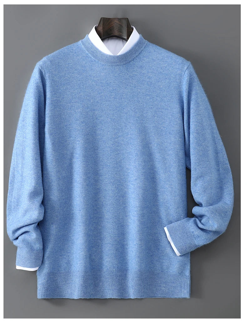 New Autumn And Winter Pure Wool Sweater Men's Round Neck Loose Thick Pullover Sweater Solid Color Cashmere Knitted Base Sweaters