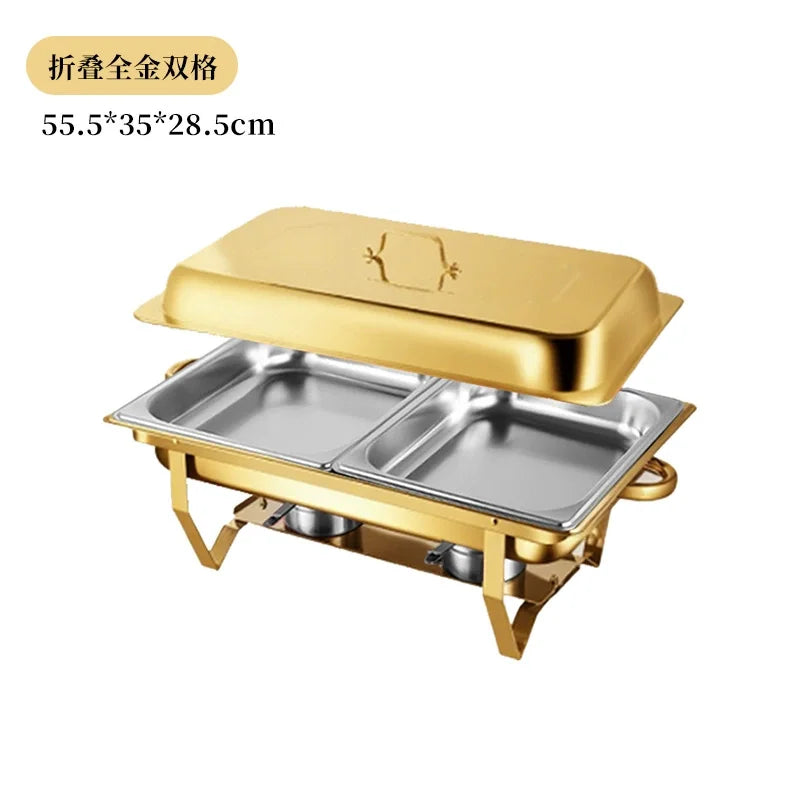 Thickened Stainless Steel Buffet Stove with Folding Foot Insulated Food Heating Container for Restaurant
