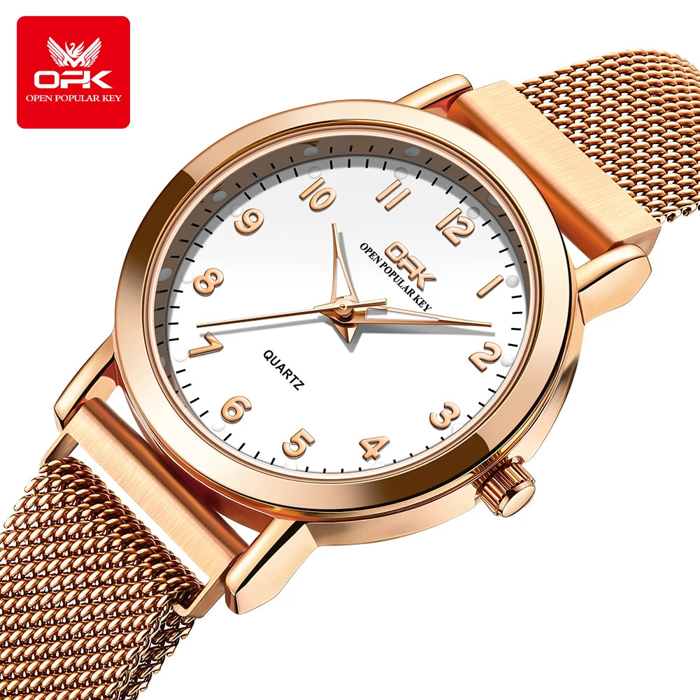 OPK 8115 Women Watch Fashion Business Simple Stainless Steel Mesh Belt Waterproof Luminous Women Watch Elegant Dress Women Watch