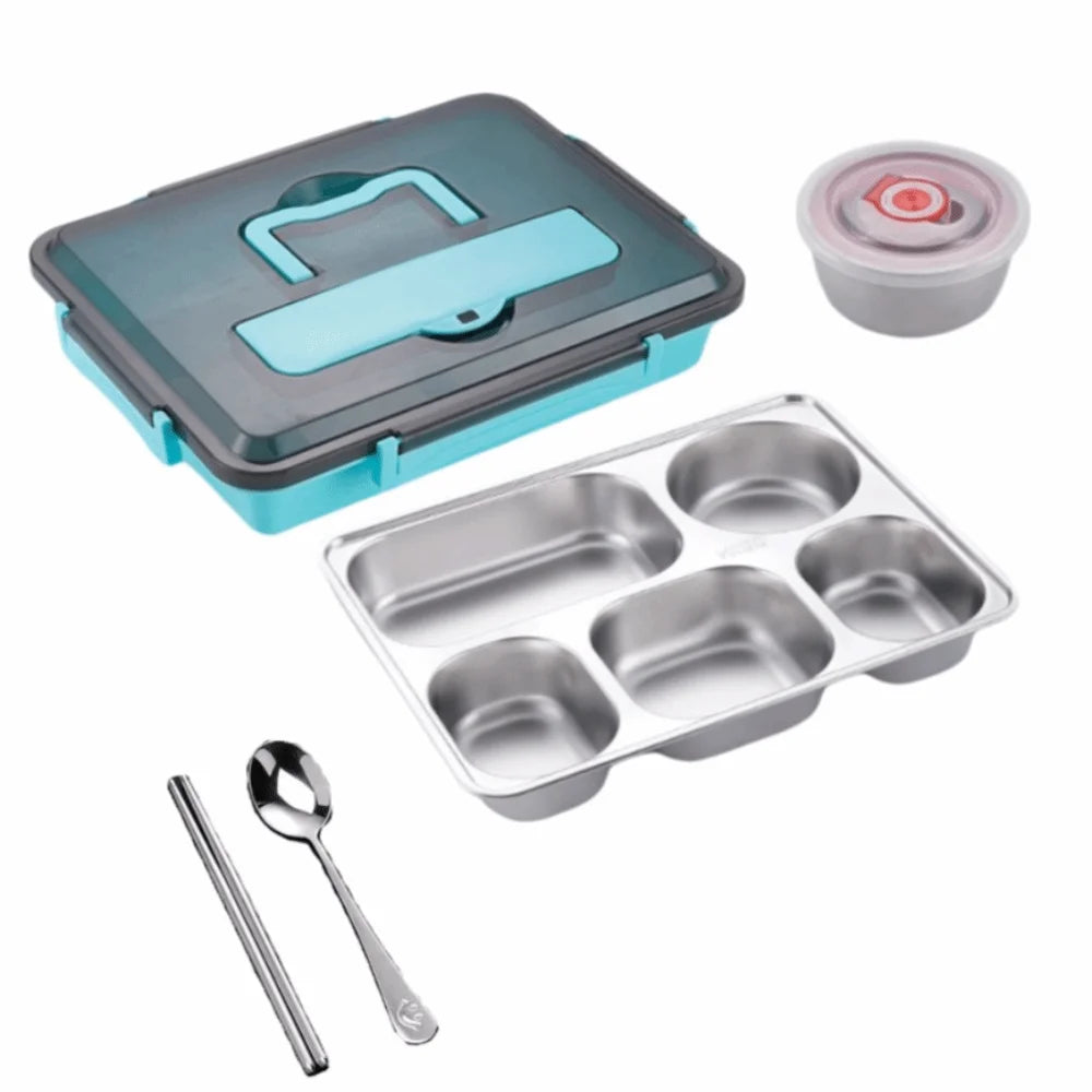 Leakproof Stainless Steel Lunch Box Microwavable Multi-Grid Food Container with Cutlery Food Grade Lunch Container Office Worker